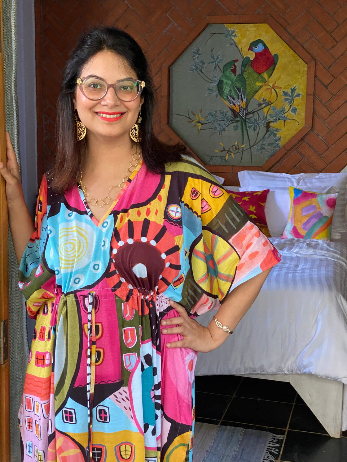 Bright Summer in the City "Timeless" Style Caftan | Soft Jersey Knit Organic Cotton | Perfect Loungewear House Dress-0