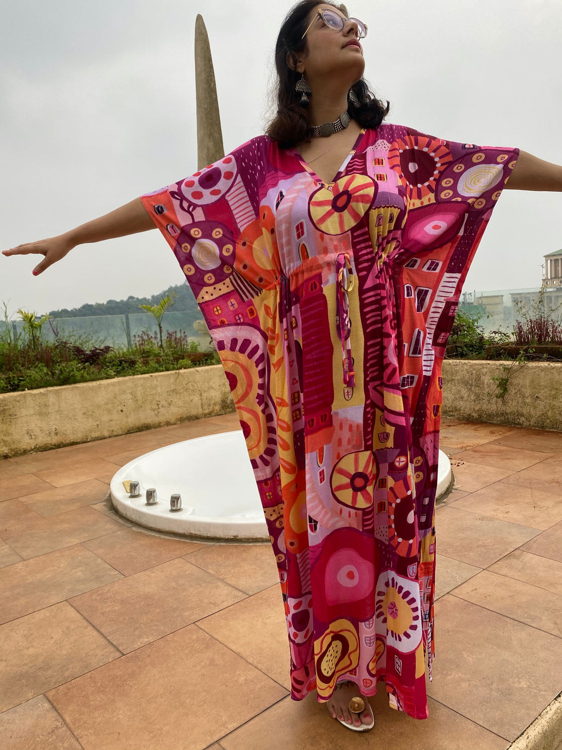 Plum Summer in the City "Timeless" Style Caftan | Soft Jersey Knit Organic Cotton | Perfect Loungewear House Dress-0