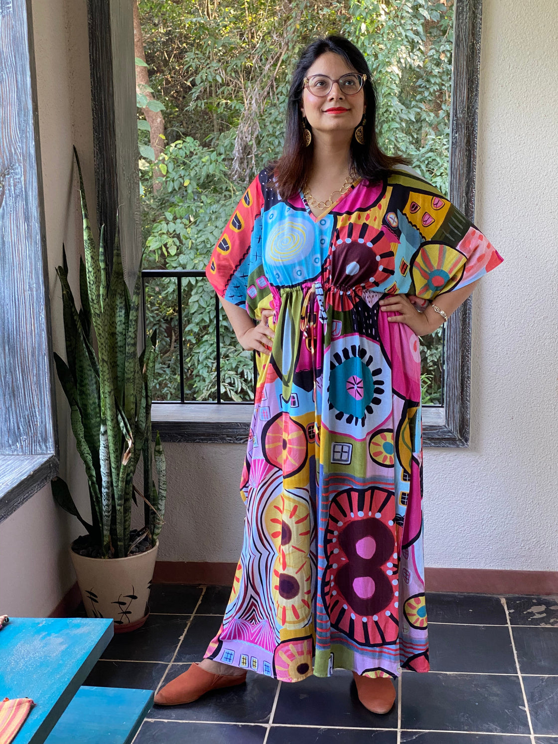 Bright Summer in the City "Timeless" Style Caftan | Soft Jersey Knit Organic Cotton | Perfect Loungewear House Dress-1