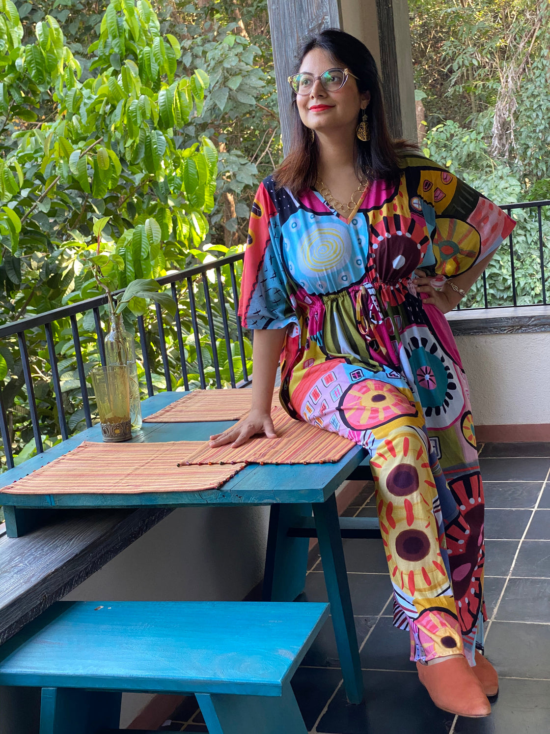 Bright Summer in the City "Timeless" Style Caftan | Soft Jersey Knit Organic Cotton | Perfect Loungewear House Dress-2