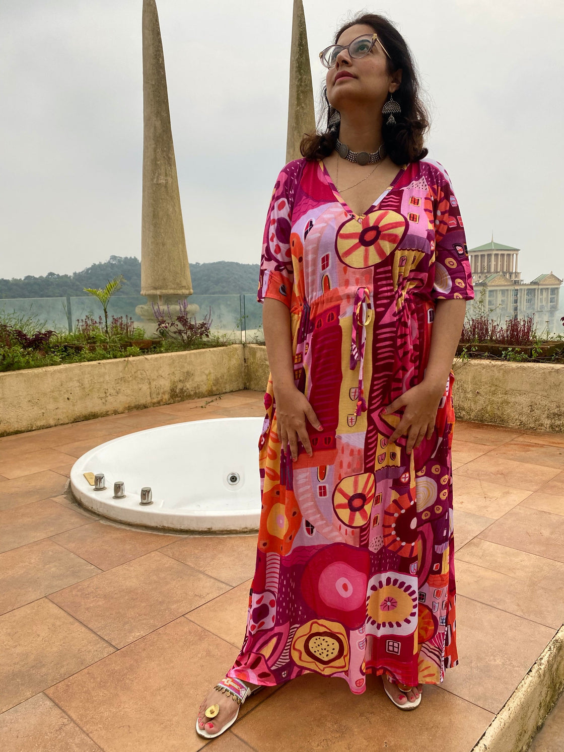 Plum Summer in the City "Timeless" Style Caftan | Soft Jersey Knit Organic Cotton | Perfect Loungewear House Dress-2