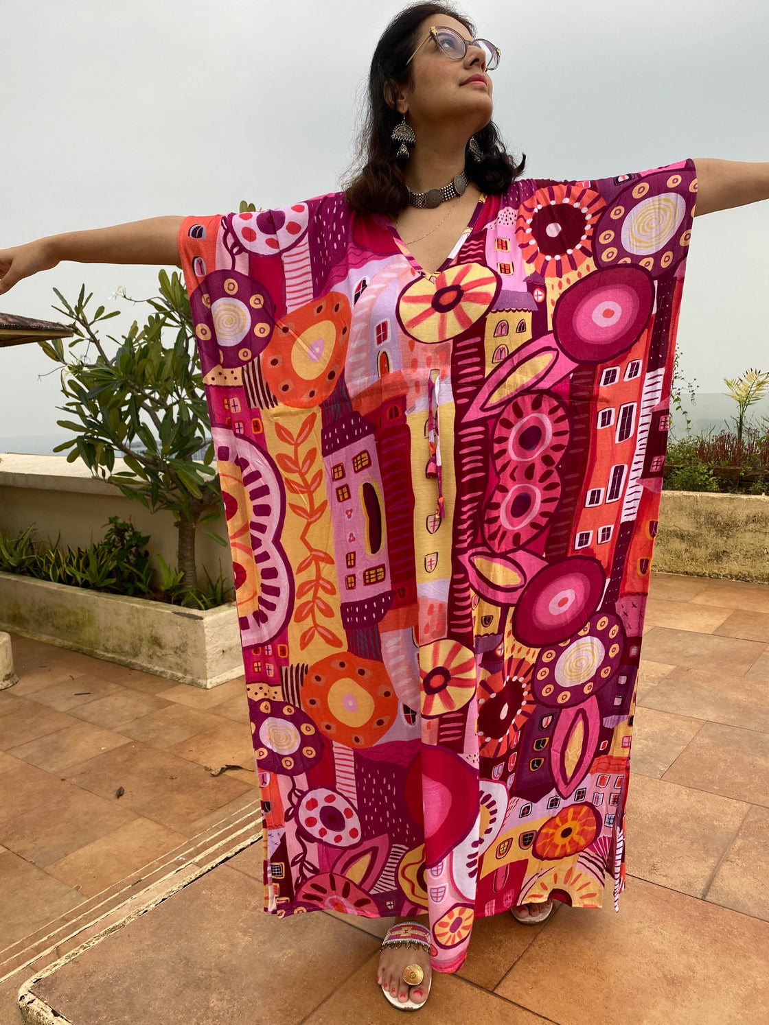 Plum Summer in the City "Timeless" Style Caftan | Soft Jersey Knit Organic Cotton | Perfect Loungewear House Dress-3