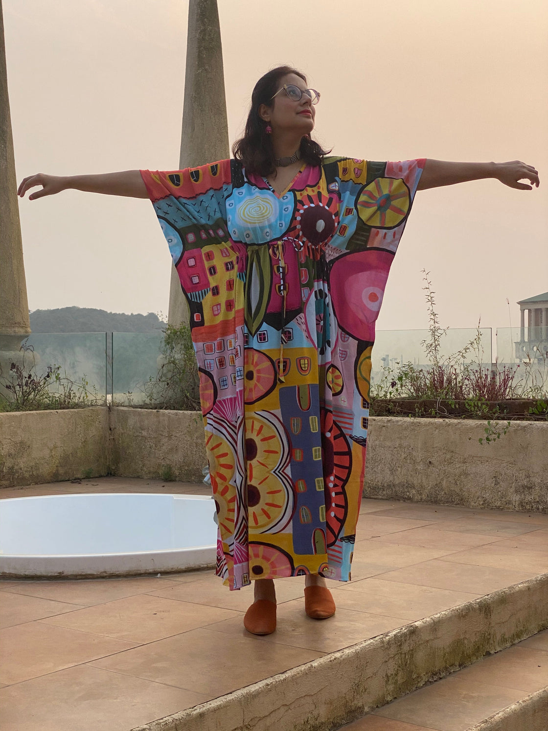 Bright Summer in the City "Timeless" Style Caftan | Soft Jersey Knit Organic Cotton | Perfect Loungewear House Dress-3