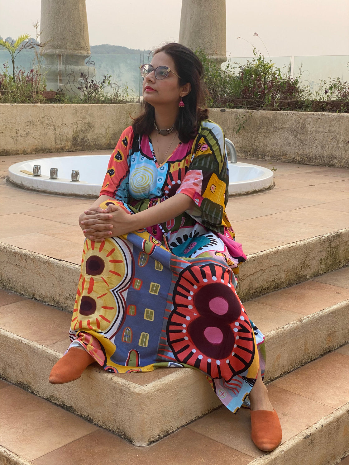 Bright Summer in the City "Timeless" Style Caftan | Soft Jersey Knit Organic Cotton | Perfect Loungewear House Dress-4