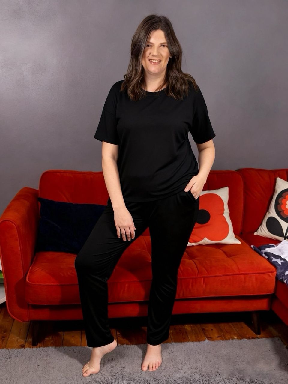 Black Luxurious Cotton Breastfeeding Loungewear Short Sleeve