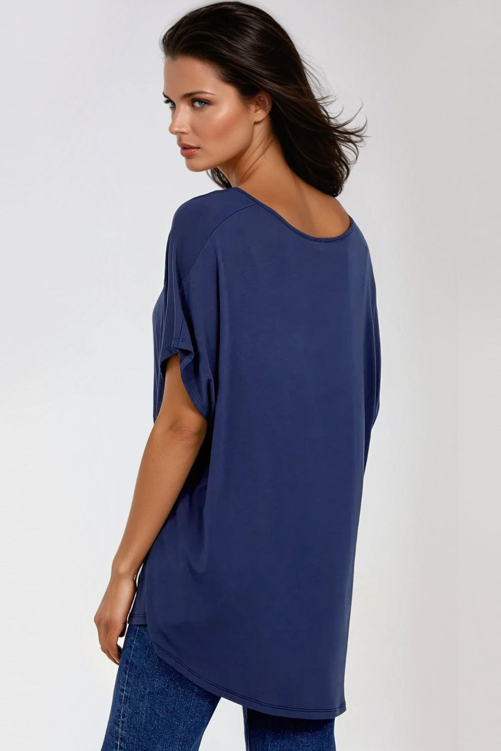 Navy Oversized V Neck T Shirt-1