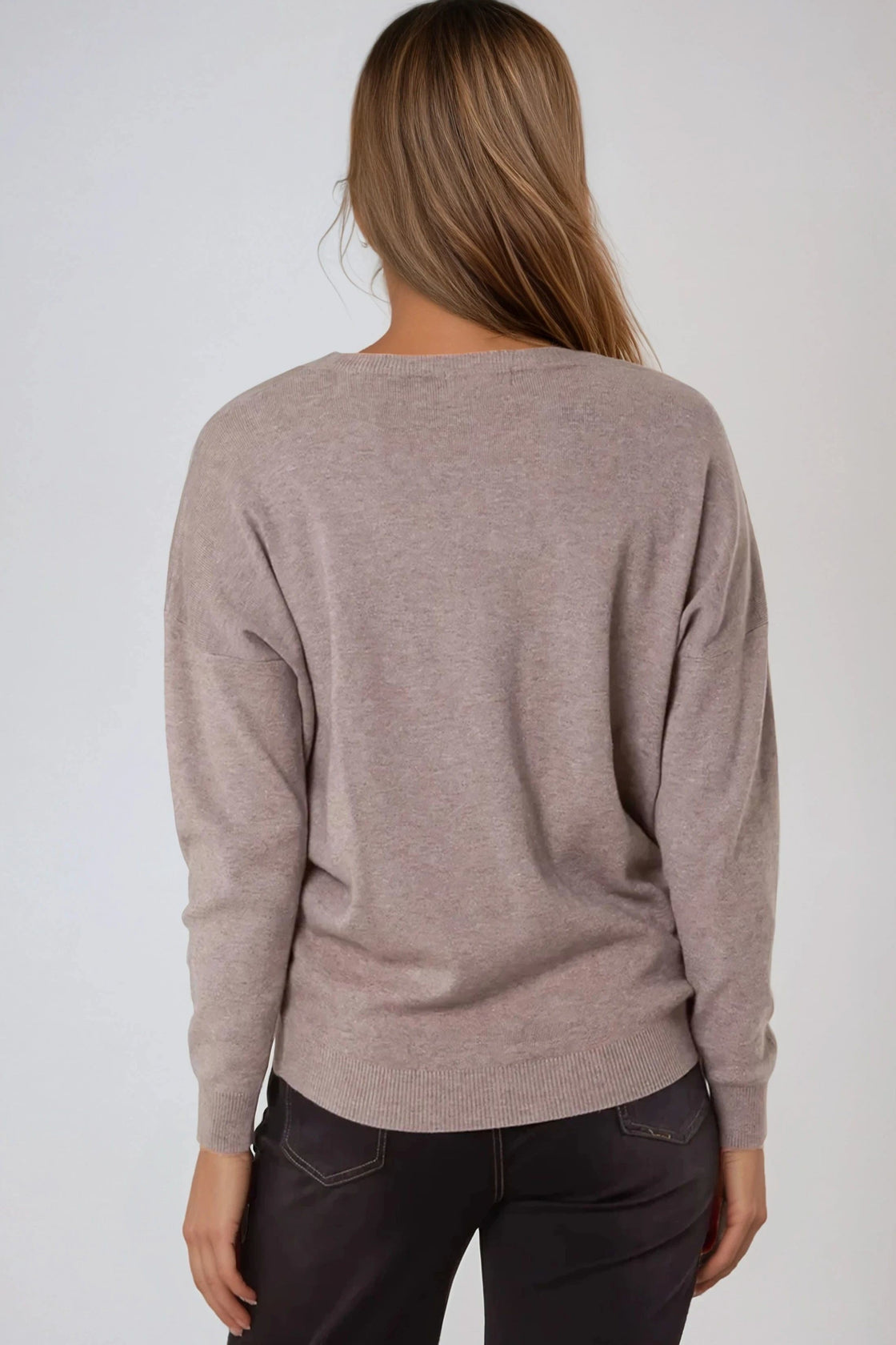 Mocha Crew Neck Fine Knit Jumper-2