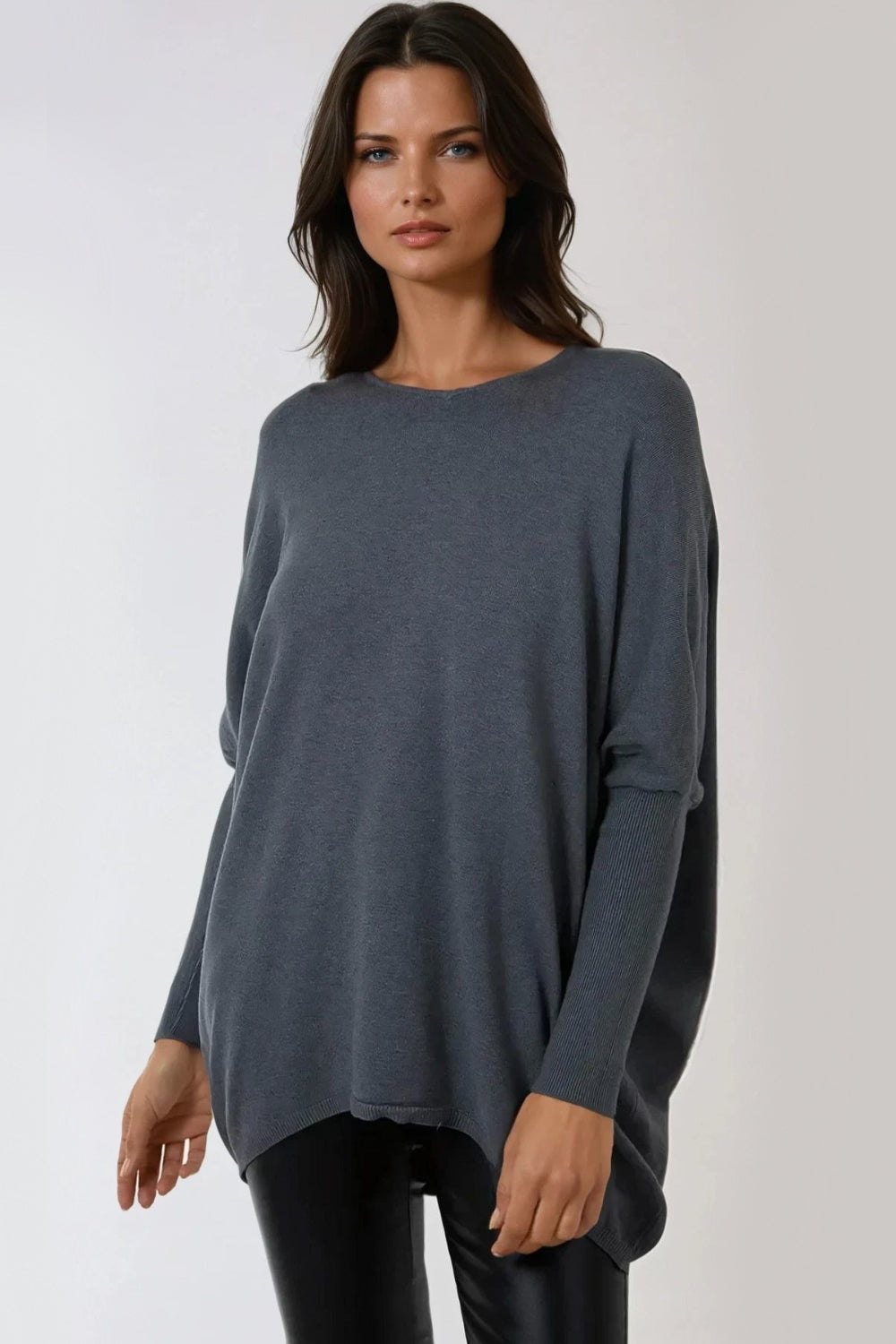 Grey V Neck Long Sleeve Jumper-0