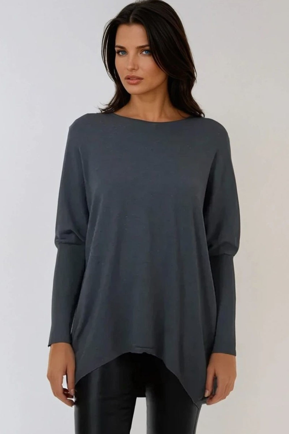 Grey V Neck Long Sleeve Jumper-1