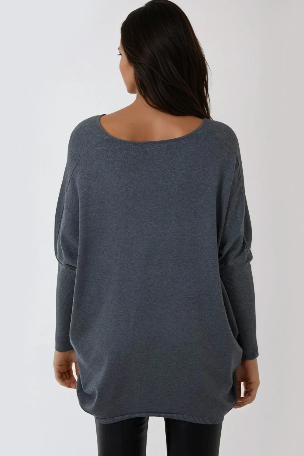 Grey V Neck Long Sleeve Jumper-2