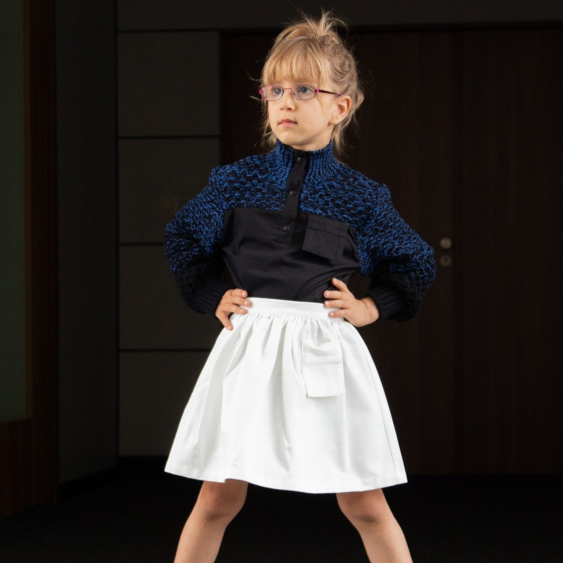 Black Shirt with Knitwear - Organic Cotton-2