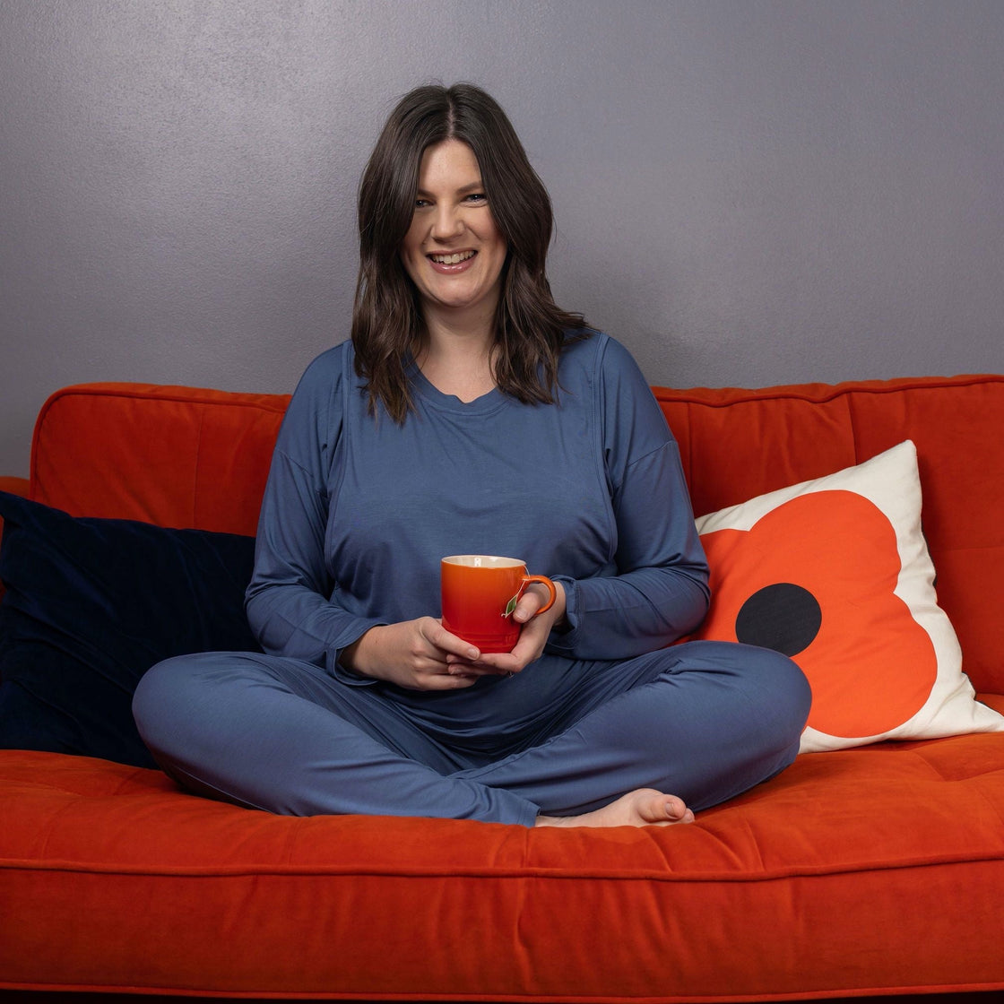 Blue Luxurious Cotton Breastfeeding Loungewear