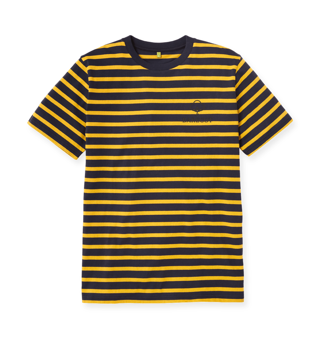 Navy & Mustard Stripe Printed Premium T-Shirt Front
