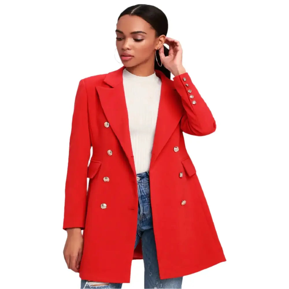 Women's Cherry Red Wool Long Coat-0